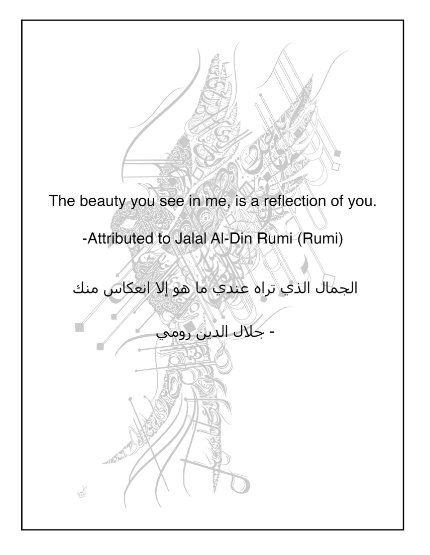 Rumi Poem The Beauty You See In Me, Is A Reflection Of You. Description Card